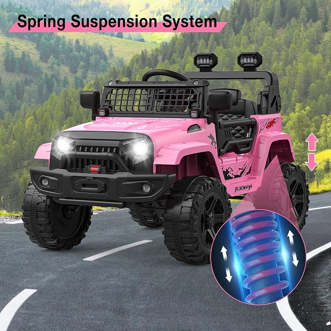 GarveeLife 12V Kids Electric Ride On Truck Car w/Parent Remote Control, Spring Suspension, LED Lights & AUX Port | Outdoor Ride Toy for Boys Girls