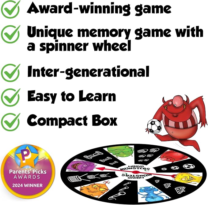 Hiding Monsters Award Winning Memory Games for Kids Ages 4-8 with a Spinner Wheel. Fun and Easy-to-Play. Matching Games for Kids Ages 4-8 and 8-12 for Boys and Girls. 2+ Players