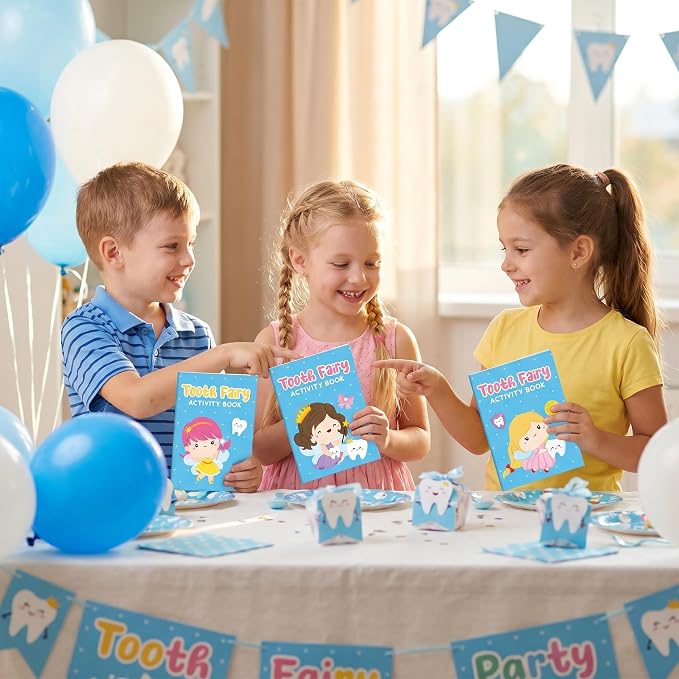 Tooth Fairy Activity Books for Kids - 48Pcs Cute Tooth Fairy Mini Games Coloring Book Set Bulk Cartoon Novelty Tooth Themed Mazes Word Search Word Scramble Games for Classroom DIY Art Gift Party Favor