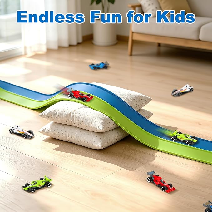 15 Ft Flexible Race Track Set with 6 Toy Cars for Kids Age 3 4 5 6 7 8 Years Old