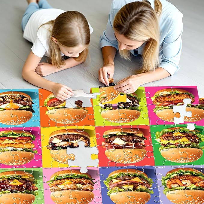 IFLOVE Hamburger Floor Puzzle for Kids — 48 Piece Jumbo Burger Jigsaw Puzzle, Food-Themed Puzzle with Colorful Hamburgers, Educational Toy Birthday for Boys Girls Ages 3-8