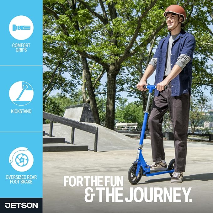 Jetson Jupiter Jumbo 2-Wheel Kick Scooter, Sturdy Wide Deck, Height Adjustable Handlebar, Rear Brake, Easy-Folding Mechanism, 8 inch wheels
