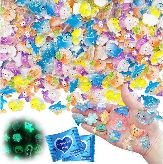 Mini Glow In The Dark Animal Resin Models, Resin Animals Mystery Bags, Individually Wrapped Blind Bags Tiny Animal Figurines, Collectible Mini Animals For Fairy Garden, DIY Crafts (100, Ocean)