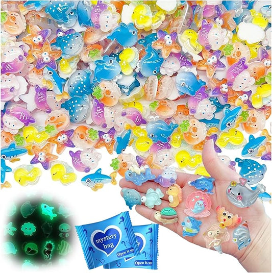 Mini Glow In The Dark Animal Resin Models, Resin Animals Mystery Bags, Individually Wrapped Blind Bags Tiny Animal Figurines, Collectible Mini Animals For Fairy Garden, DIY Crafts (50, Ocean)