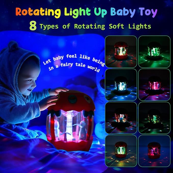 M SANMERSEN Baby Girl Toys, Dinosaur Rotating Light Up Musical Baby Toys for 12-18 Months Newborn Infant Crawling Tummy Time Toys, Birthday Easter Gifts for Baby Girls- Pink
