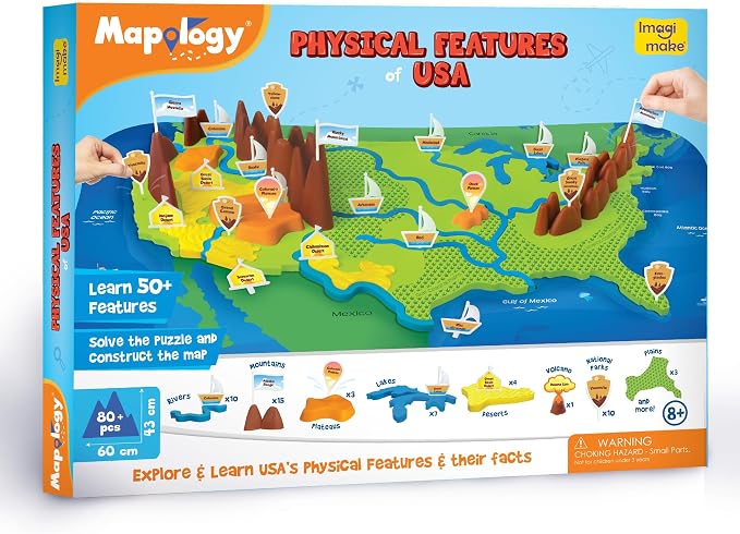 Imagimake Mapology Physical Features USA Puzzle | Mountains, National Parks, Rivers & Lakes 3D Puzzle Toys for Ages 8-13 | Educational Toys | Classroom Must-Haves | Back to School Gifts for Kids 8-12