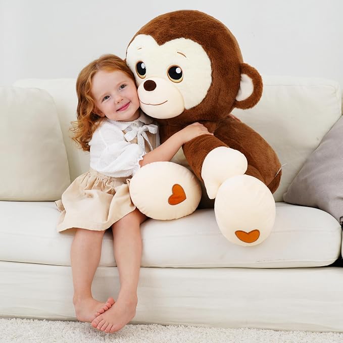 Giant Monkey Stuffed Animal, Big Monkey Plush, Large Plush Toy for Girl Boy, Birthday Valentine's Gifts for Girlfriend, Kids, Toddler, Age 3-8, Brown