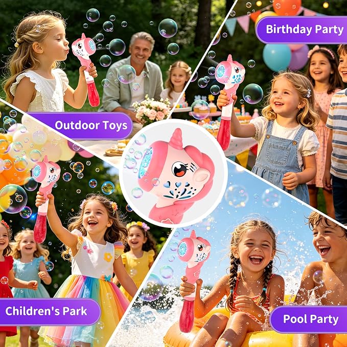 Bubble Wand for Girls, Automatic Bubble Machine Wand Toys with Light, Outdoor Party Toys for 3 4 5 6 Year Old Girl Wedding Easter Birthday Gifts Include Bubble Solution
