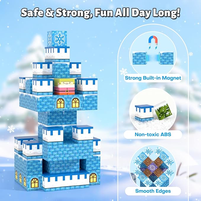 150pcs Magnetic Blocks, Magnetic Blocks for Kids Ages 4-8, Magnetic Cubes Sets for Ice Castle Worlds Build, Stacking Magnets for Kids, Birthday Gifts for Boys and Girls Age 3+ Years Old