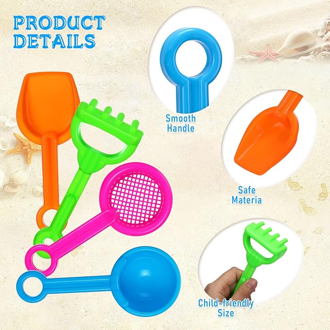 40 Pcs 5.5 Inch Mini Beach Sand Shovels Colorful Plastic Rake Sand Shovel Sifter Beach Toys for Teens Boys Girls Party Backyard Garden Shoveling Sand and Snow, 4 Styles