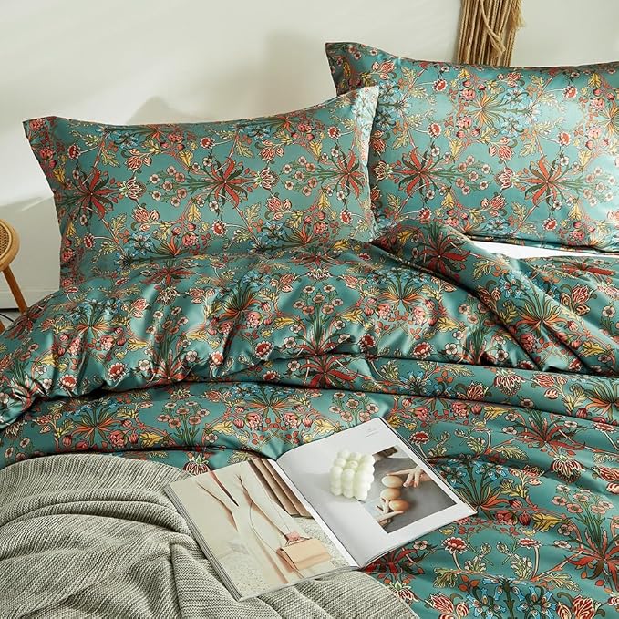 LifeTB Boho Comforter Set Full Size Vintage Floral Boho Bedding Comforter Set 3 Pieces Flowers Botanical Floral Comforter Set Fluffy Soft Microfiber All Seasons Full Size Comforter with 2 Pillowcases