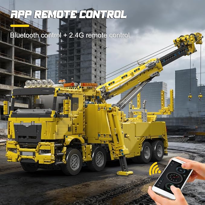 Mould King 17028 Road Rescue Crane Truck Building Blocks, APP & Remote Control Motorized Engineering Tow Truck, 4883 PCS Large Construction Vehicle Model, Advanced Mechanical Building Kit for Adults