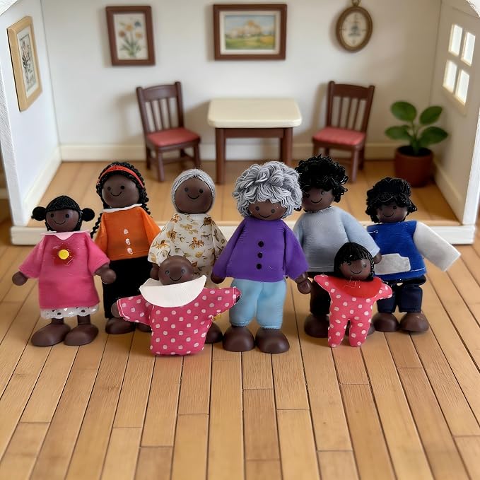 HYSTYLE 8 Pack Wooden Dollhouse Family Dolls Pretend Play Figures, Family Role Play Pretend Play People Figures