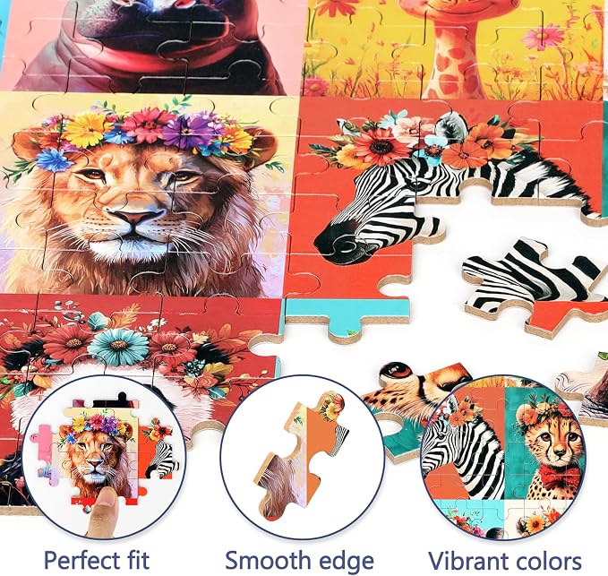 MZZOTOY Beautiful Wild Animals Puzzles for Kids Ages 4-8, 100 Pieces Jigsaw Puzzles for Kids Ages 3-5 Puzzle for Girls and Boys Learning Educational Puzzles Toys in a Metal Box