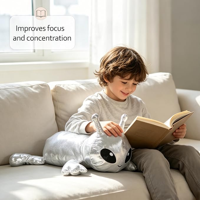 3.5Lbs Weighted Alien Stuffed Animal, 21" Microwavable Silver Alien Plush with Removable Heating Pad, Heatable Coolable Galaxy Buddy Space Gift for Kids Adult