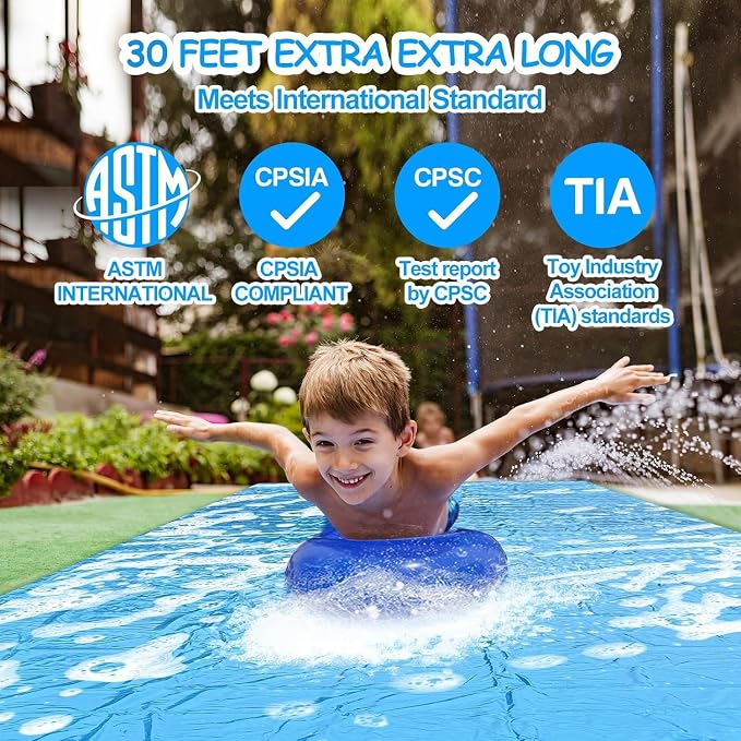 Slip Water Slide, 30FT Extra Long Heavy Duty Slip Lawn Water Slide for Kids Adults with 2 Bodyboards, Slip Water Slides for Kids Backyard Garden Summer Outdoor Water Toys Party Play