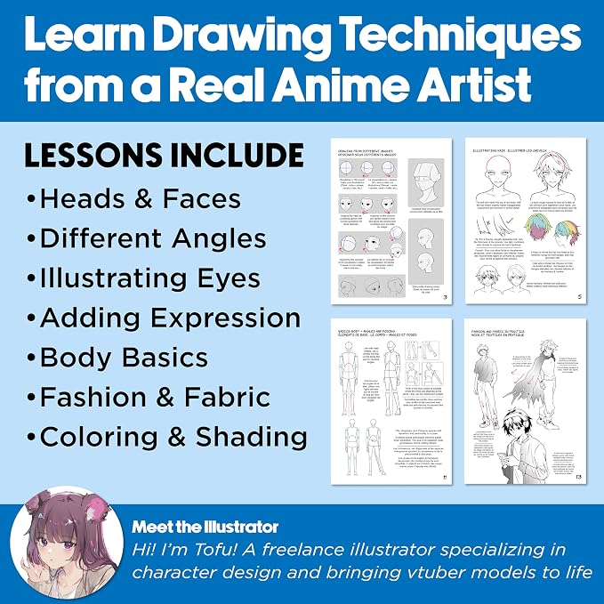 Faber-Castell Anime Drawing Kit: Shonen Edition | Step-by-Step Instruction Book with 20 Practice Pages, Color Pencil Set & Drawing Supplies for Kids, Summer Craft Supplies (1 Book)