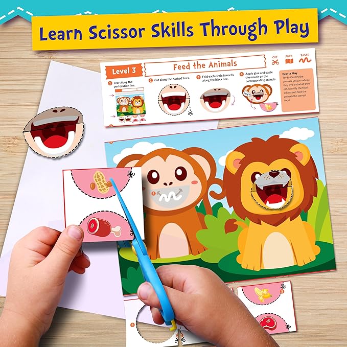 Funcils Toddler Scissor Skills - Art Supplies & Crafts Kit for Kids, Safety Scissors, Fine Motor Toys, Montessori Gifts for Boys & Girls Ages 3, 4, 5, 6, 7 Year Old, Preschool Learning Activity Books