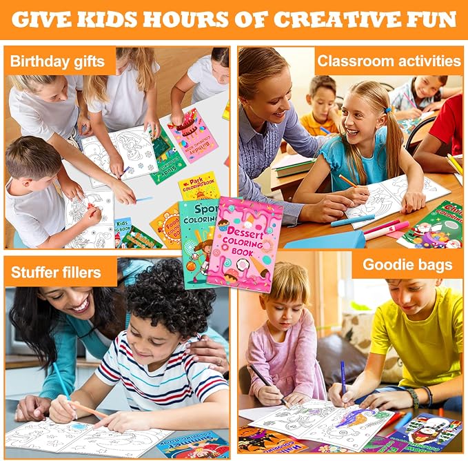 Mczan 24 Pack Mini Coloring Books for Kids Ages 4-8, 8-12 –Bulk Small Coloring Books for Party Favors, Birthday Gifts, Classroom Rewards, Travel Activities Includes Car, Toy, Christmas, Summer Themes