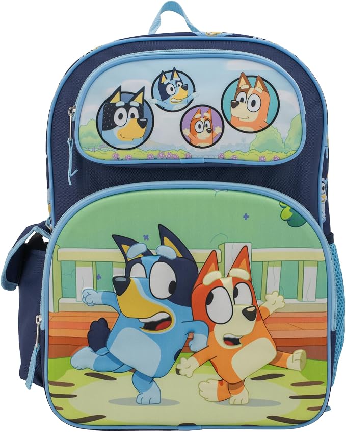 AI ACCESSORY INNOVATIONS Bluey Backpack for Girls & Boys, 16 Inch School Bag with 3D Molded Front Pocket, Blue