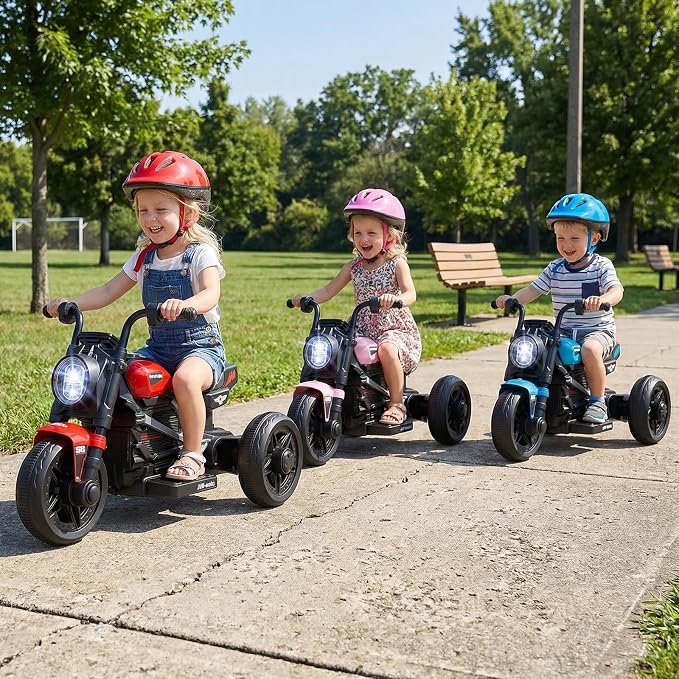 Costzon Toddler Motorcycle, 6V Chopper Kids Motorcycle Ride On Toy with LED Headlight, Music, Story, 3-Wheel Stable Electric Motorbike for Toddlers Boys Girls (Red, 31" x 18.5" x 19.5"(L x W x H))
