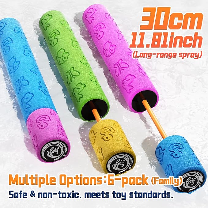 Water Guns for Kids Adults Toddler, High-Capacity Foam Squirt Gun Toy, Summer Fun Water Toys for Pool Outdoor Beach Games, Water Blaster for Ages 4-8 8-12 Boys Backyard Party Play (11.8" 6PCS)