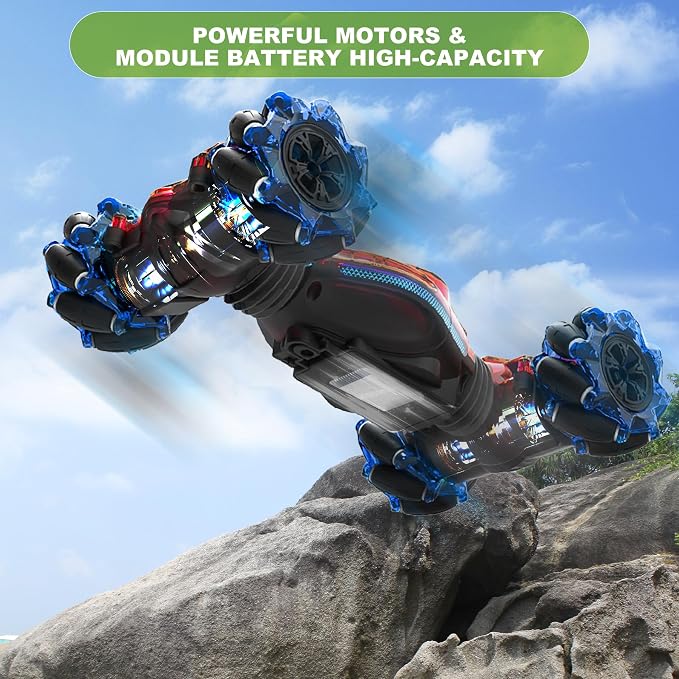 Gesture RC Car,1:24 4WD Transform Off-Road Stunt Car with Gesture & Remote Control, 360° Flips Drift Vehicle with LED Lights Music, All Terrain Toy Cars Gifts for Boys Girls Age 6-12
