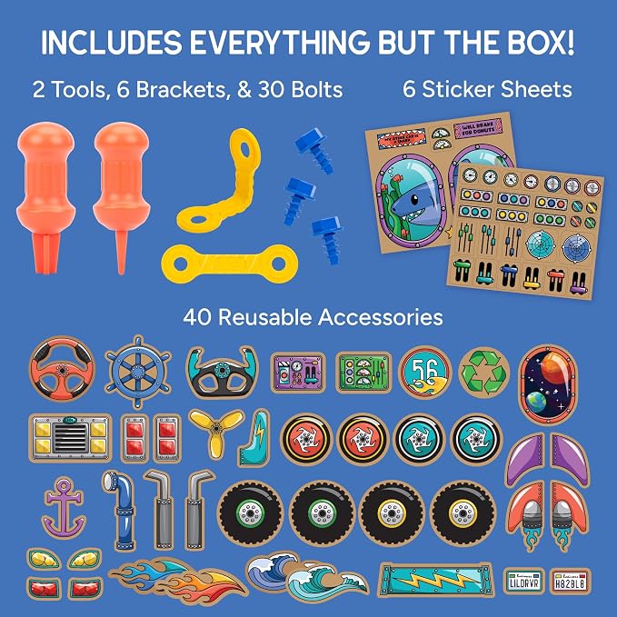 Educational Insights Boxineers Cardboard Vehicles - Creative Craft Supplies for Kids Projects, Cardboard Tools for Kids, DIY Fine Motor Activities, Kids Crafts and STEM Construction Kits