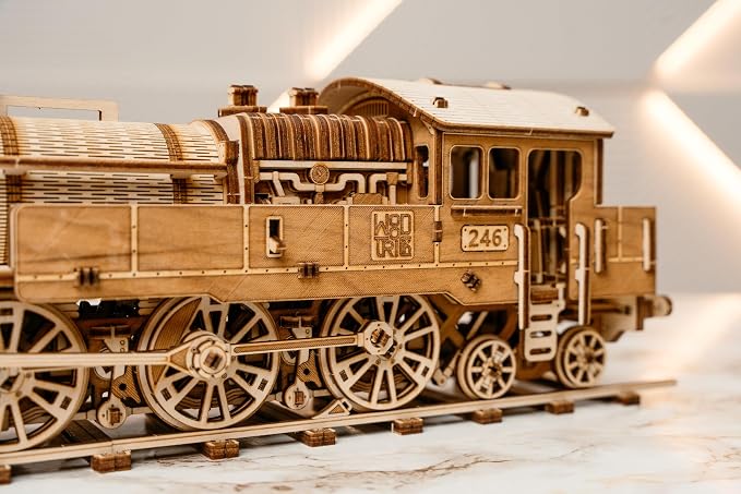Wood Trick Grand Traveler 246 Wooden Train Set w/Railway - Rides up to 20ft - 16x4″ - Locomotive Model Kit - 3D Wooden Puzzles for Adults to Build - Engineering DIY Models for Adults to Build