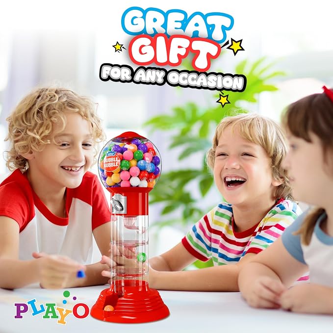 Playo 10.5" Gumball Machine for Kids, Spiral Style Candy Dispenser for Gifts, Parties or Events - Bubblegum Machine w/Gumb Balls Included (Red)