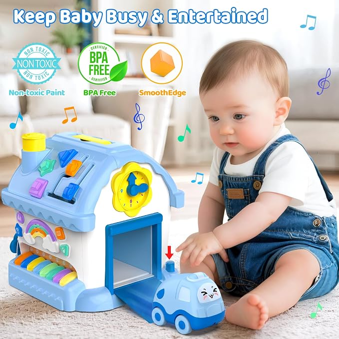 Montessori Toys for 1 Year Old Boy Gifts, 12-in-1 Musical House Educational Baby Toddler Boy Toy Age 1-2, First Birthday Easter Gift for Boy Girl 6-12 12-18 6-24 Months, Blue