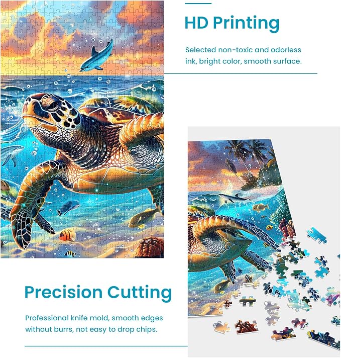 2 Pack Puzzles for Adults 1000 Pieces-Sea Turtle & Dolphins Difficult Jigsaw Puzzles for Adults,Hard Jigsaw Puzzle Decorations DIY Leisure Game Toy Suitable Family Friends(27.5x20 inches)