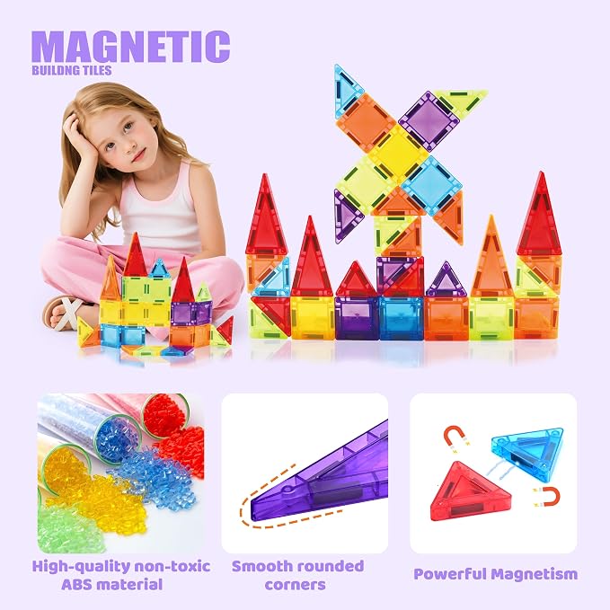 mini Magnetic Tiles,70pcs Travel Magnetic Tiles Set with Iron Box,Portable Magnetic Building Blocks for Kids Ages 3-8,STEM Montessori Educational Toys Gift for Boys & Girls