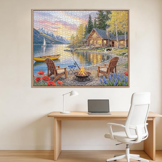 Sunset Lake Cabin Puzzles for Adults 1000 Pieces,Challenging Jigsaw Puzzles for Adults 1000 Pieces,Difficult Impossible Puzzle for Family Game Night,Gifts for Parents Mother's Father's Day