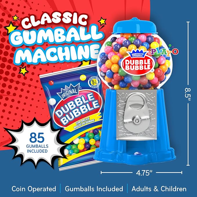 Gumball Machine for Kids 8.5" - Coin Operated Bubble Gum Machine and Toy Bank - Candy Machine Dispenser Includes 45 Gum Balls - Candy Dispenser Machine Gift Toys for Girls and Boys - 8.5" (Light Blue)