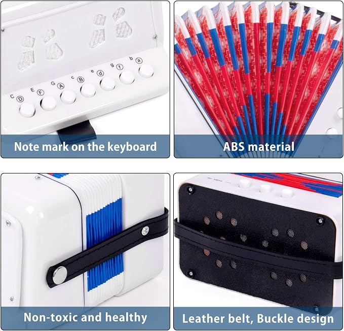 Horse Kids Accordion, 10 Keys Button Control Kid Accordions Musical Instruments for Child Children Toddlers Beginners Accordian Lightweight 7 key 3 Bass Mini Acordeón Toy Acordeones Para Miños White