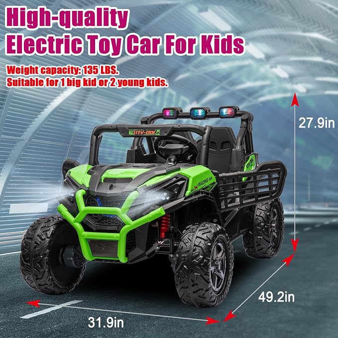 4WD UTV 24V Ride On Toys for Big Kids Ride On 2 Seater Ride On Toys Kids | 2 Seater Ride On Car for Kids Side-by-Side UTV Electric Cars for Kids Electric Ride Car Ride On Toys for Kids 4-8