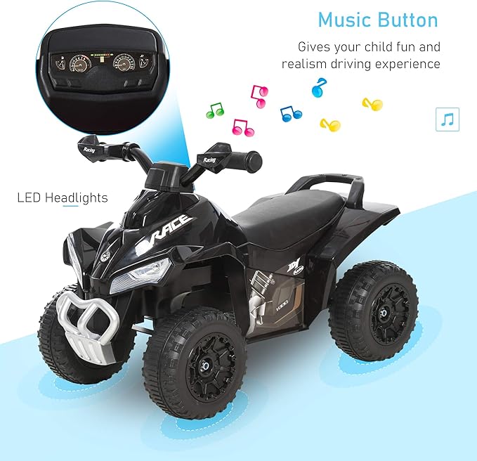 Aosom NO Power Kids Ride On Push Car, Ride Racer, Foot-to-Floor Sliding Car, Walking ATV Toy with Music, Lights, for 1.5-3 Years Old, Black