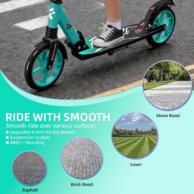 FREEDARE Kick Scooter for Kids & Adults Ages 8+, Foldable Teen Scooter with 2 Big 8-inch Wheels and 4-Level Adjustable Handlebar, Max Load 220 LBS