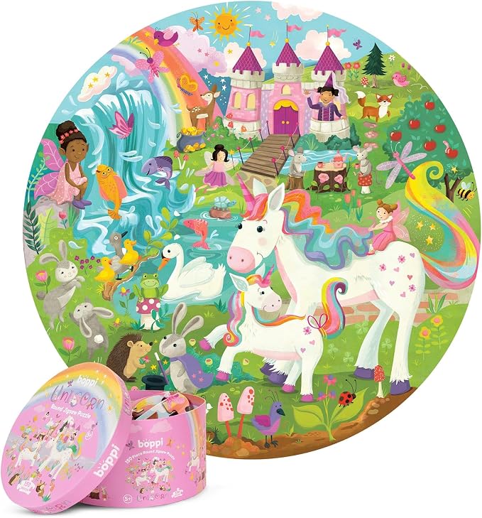 boppi Round 150 Piece Jigsaw for Kids Aged 5-8 | Educational Unicorn Puzzle with Magical Creatures & Fantasy Scenes | Eco-Friendly Recycled Cardboard