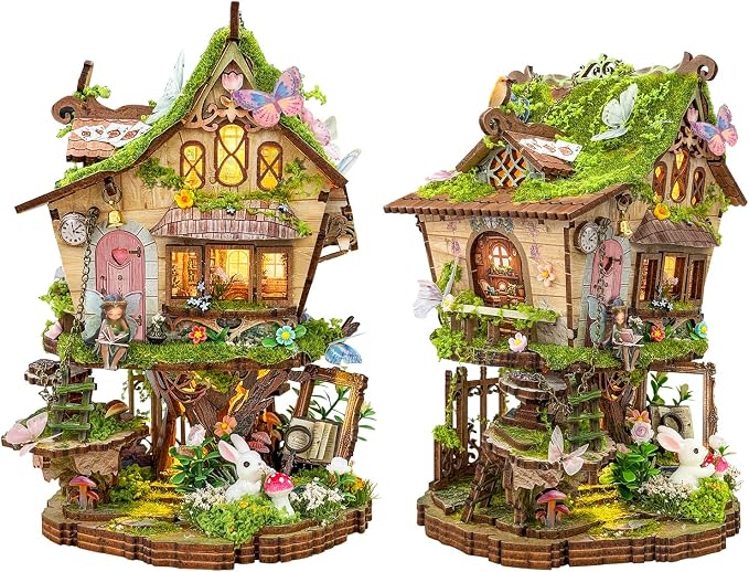 YSWOOD WORLD DIY Miniature House Kit, Mini House Building Kit with LED, DIY Miniature Kit for Adults Teen, Dollhouse Kit for Birthday Father's Day, Rowan’s Enchanted Treehouse