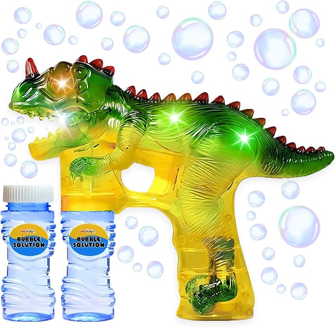 Haktoys Dinosaur Bubble Gun for Kids Automatic Bubble Machine Toy, Outdoor Bubble Maker Blower for Toddlers Boys Girls Backyard Play, 1 Pack