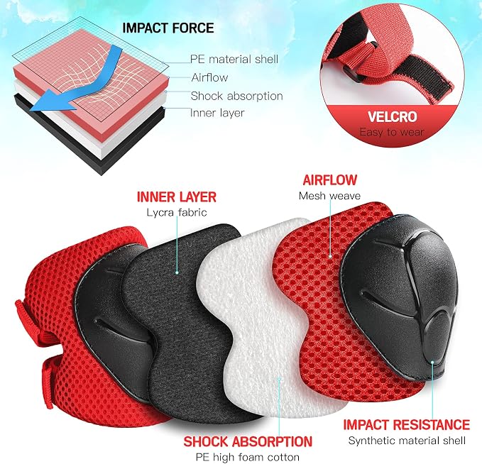 Wemfg Kids Protective Gear Set Knee Pads for Kids 3-14 Years Toddler Knee and Elbow Pads with Wrist Guards 3 in 1 for Skating Cycling Bike Rollerblading Scooter