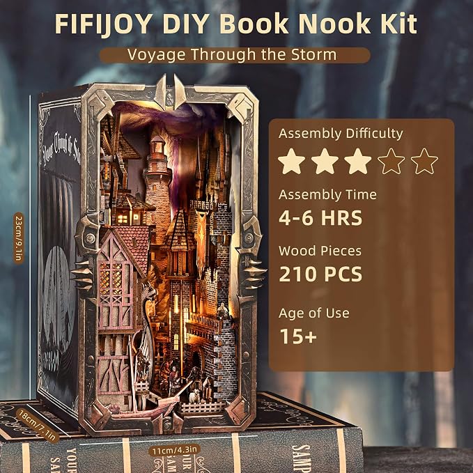 fifijoy Viking Book Nook Kit - DIY Miniature House Dollhouse Kit for Adults Teens, Booknook Tiny House Bookshelf Insert Decor 3D Wooden Puzzle, Gifts for Family, Friends (Voyage Through the Storm)