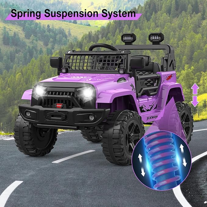 GarveeLife 12V Kids Electric Ride On Truck Car w/Parent Remote Control, Spring Suspension, LED Lights & AUX Port | Outdoor Ride Toy for Boys Girls