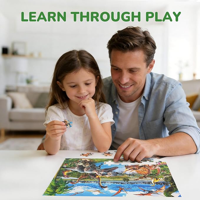 BenBen Puzzles for Kids Ages 4-6, 100 Pieces Dinosaur Puzzles for Toddlers 3-5, Learning & Educational Games for Kids 6-8, 15.75” x 11.75”