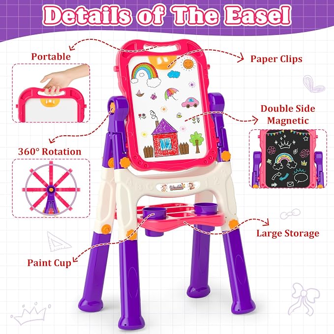 Easel for Kids Chalkboard,Double Sided Magnetic Drawing Painting Board | Toddler Easel Toys for 3-6 Year Old Girl Birthday Gifts