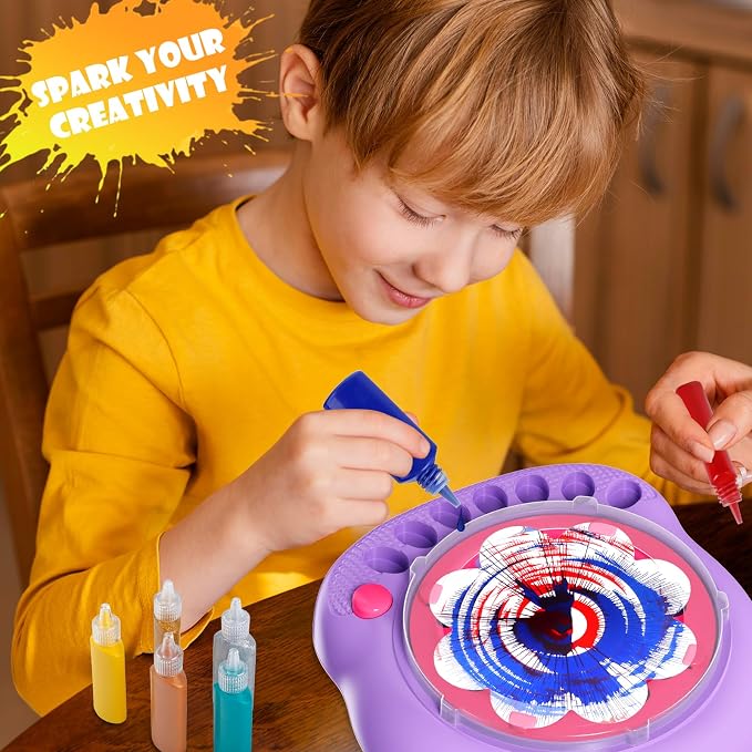 Spin Art Machine for Kids, Paint Spinner Arts and Crafts Kit with 7 Washable Paints & 36 Art Boards, Painting Art Kits for Boys Girls Ages 4 5 6 7 8 9 10 11 12, Birthday Gift Purple