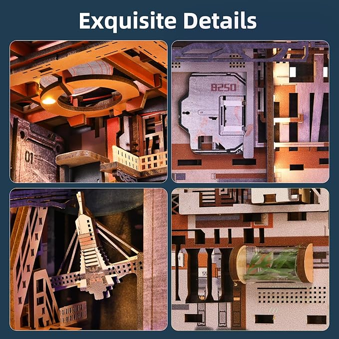 MiniCity Book Nook Kit, DIY Miniature Dollhouse Kit 3D Puzzles for Adults Tiny House Mini Home Craft Bookshelf Nook Puzzle Book Decor Gifts for Teenagers Book Lovers (Aerospace Foundry)