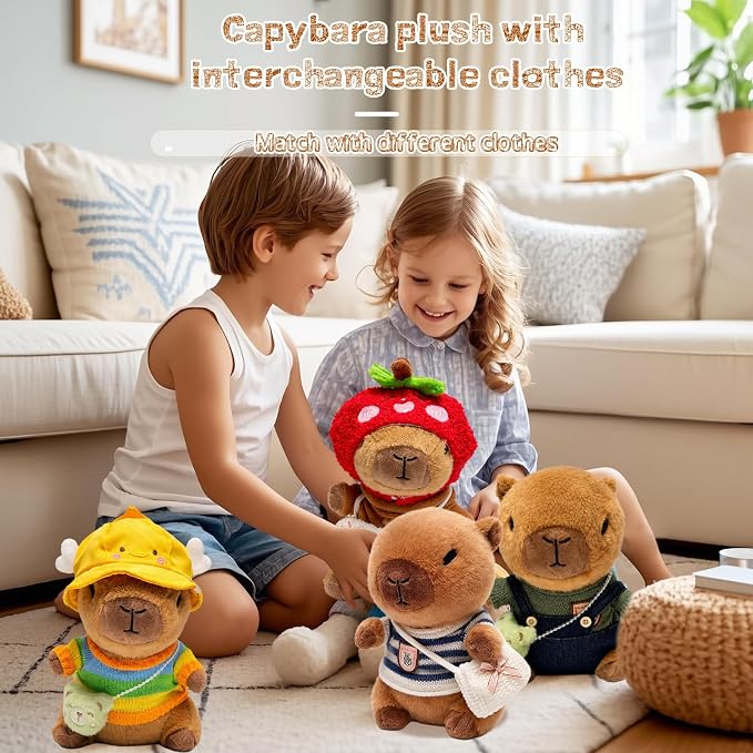 10.2" Brown Capybara Plush Toy with 9 Clothes and Accessories Super Soft Capybara Stuffed Animal for Kids Girls Boys (Brown Capybara)